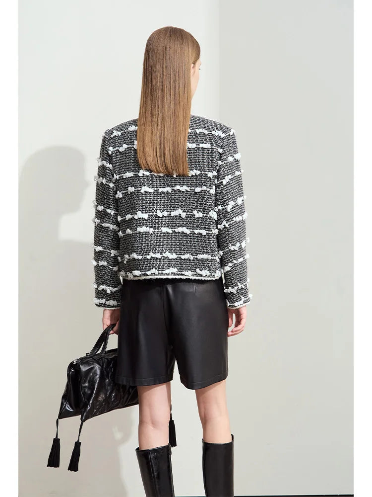 Women's Woolen Round Neck Jacket - Elegant Winter Loose Coat
