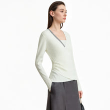 Women's V-Neck Slim Knit Sweater - Elegant Minimalist Office Pullover