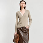 Women's V-Neck Slim Knit Sweater - Elegant Minimalist Office Pullover