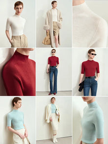 Women's Worsted Wool Half Turtleneck Sweater | Slim Minimalist Pullover