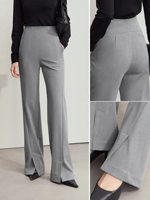 Women's High Waist Flared Slit Pants - Casual Winter Trousers