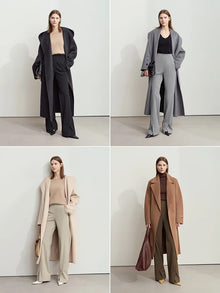 Women's High Waist Flared Slit Pants - Casual Winter Trousers