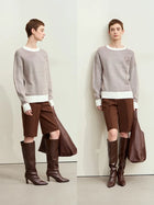 Women's Rose Embroidered Loose Knit Sweater - Autumn Contrast Top