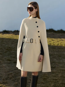 French Retro Wool Cape Coat - Elegant Winter Outerwear