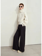 Women's Straight Pleated Pants - Minimalist Elastic Waist Casual Wear