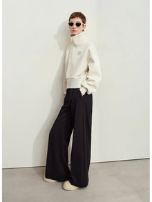 Women's Straight Pleated Pants - Minimalist Elastic Waist Casual Wear