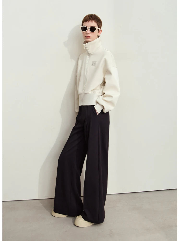 Women's Straight Pleated Pants - Minimalist Elastic Waist Casual Wear