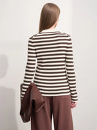 Women's Striped Knit Polo - Minimalist Long Sleeve Casual Autumn Top