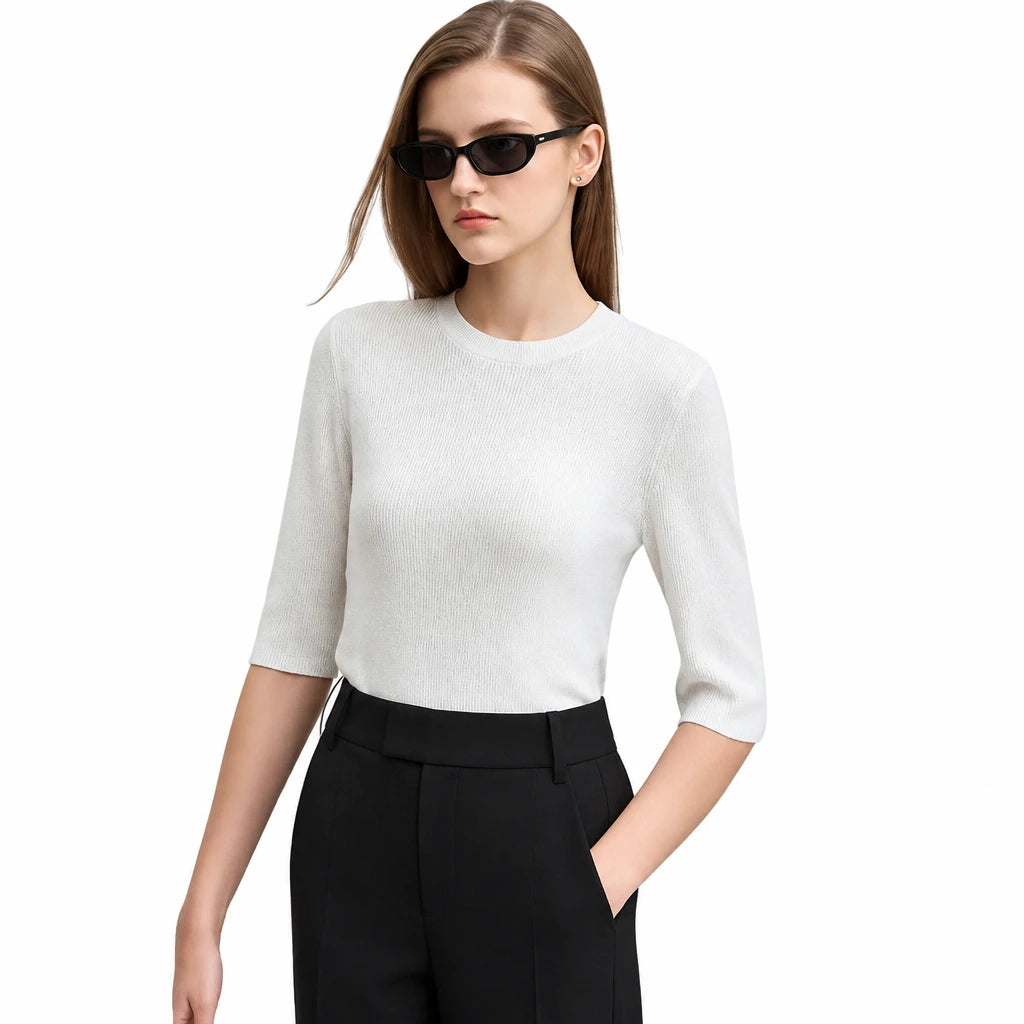 Women's Minimalist Knit Sweater - Autumn Mid-Sleeve Slim Pullover