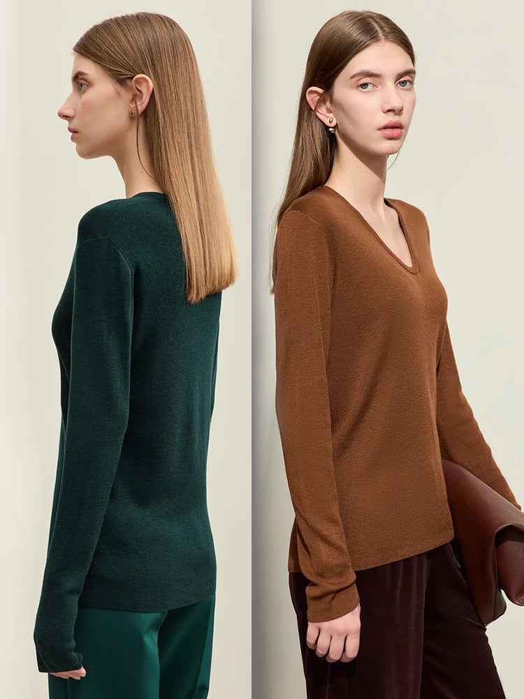 Elegant U-Neck Slim-Fit Knitted Pullover for Autumn Casual Wear
