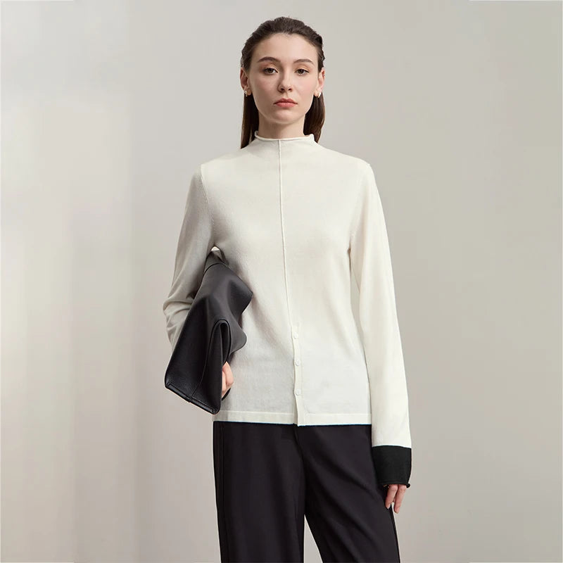 Women's Mock Neck Knitted Sweater - Autumn Long Sleeve Pullover