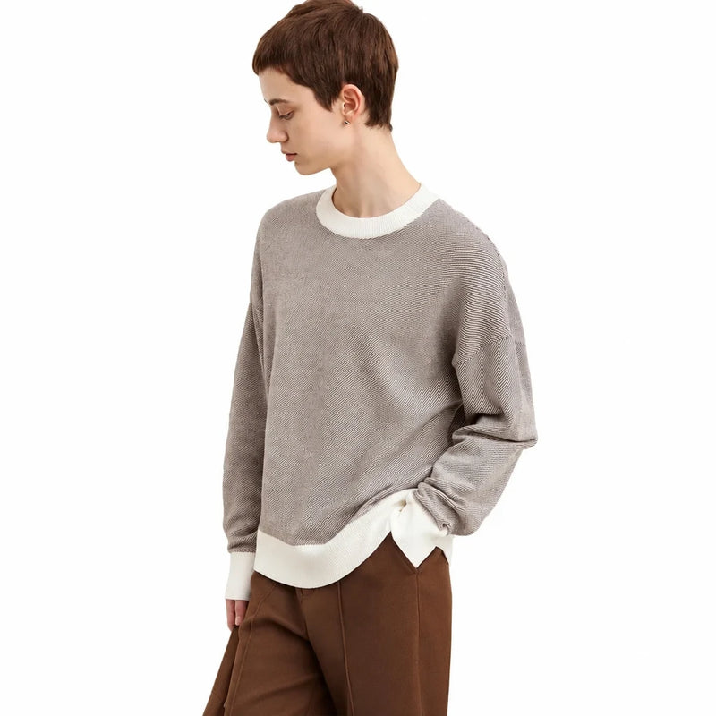 Women's Rose Embroidered Loose Knit Sweater - Autumn Contrast Top