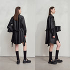 Women's Retro Faux Leather Jacket - Loose Fit Belted Autumn Coat