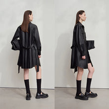Women's Retro Faux Leather Jacket - Loose Fit Belted Autumn Coat