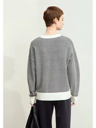 Women's Rose Embroidered Loose Knit Sweater - Autumn Contrast Top