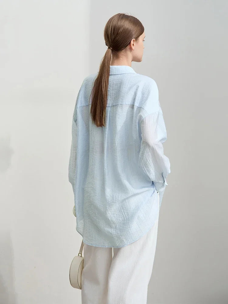 Women's Minimalist Printed Lycra Shirt - Luxury Autumn Outwear
