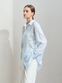 Women's Minimalist Printed Lycra Shirt - Luxury Autumn Outwear