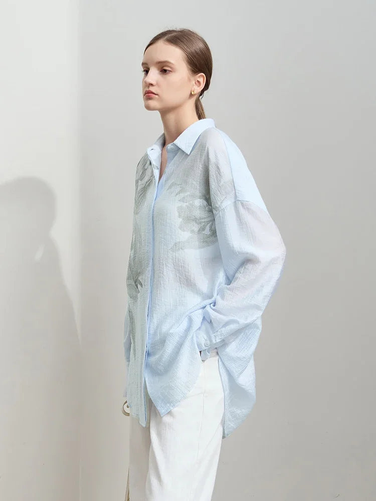 Women's Minimalist Printed Lycra Shirt - Luxury Autumn Outwear