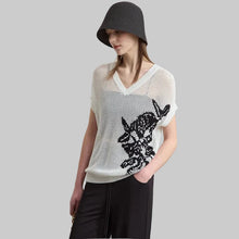 V-Neck Hollow Out Summer Sweater - Minimalist Short Sleeve Top