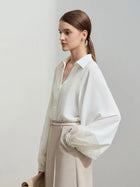 Women's Long Sleeve Chiffon Blouse - Minimalist Elegant Commuter Shirt