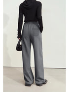 Women's Straight Pleated Pants - Minimalist Elastic Waist Casual Wear