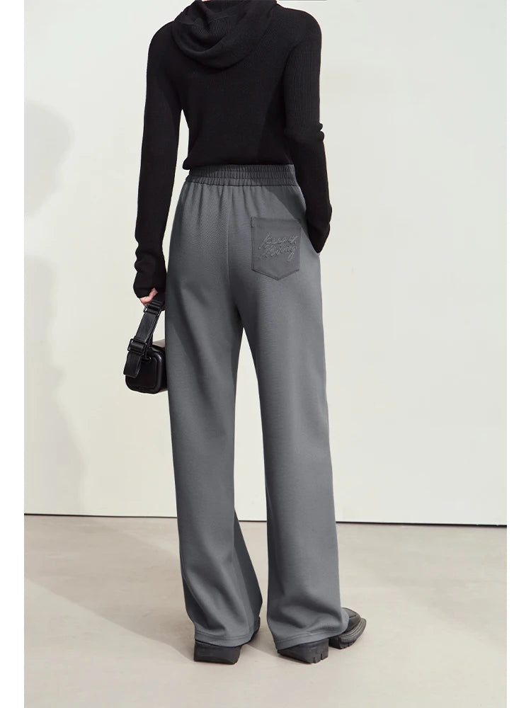 Women's Straight Pleated Pants - Minimalist Elastic Waist Casual Wear