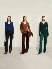 Elegant U-Neck Slim-Fit Knitted Pullover for Autumn Casual Wear
