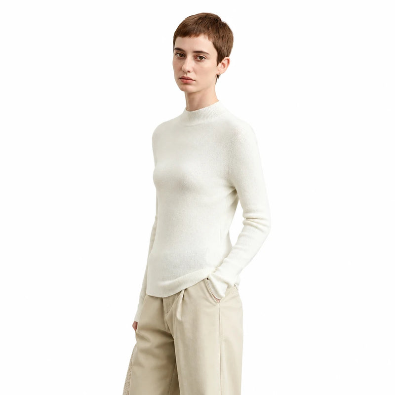 Women's Worsted Wool Half Turtleneck Sweater | Slim Minimalist Pullover