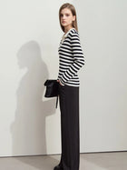 Women's Striped Knit Polo - Minimalist Long Sleeve Casual Autumn Top