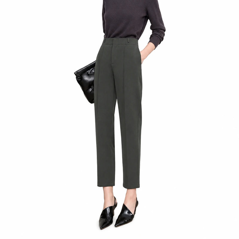 Women's Minimalist Commuter Cropped Pants - AMII Winter Casual Trousers