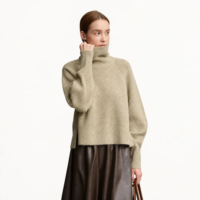 Women's Loose Turtleneck Pullover - Warm Winter Knit Sweater