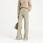 High Waist Flare Pants - Minimalist Front Slit Commuter Trousers