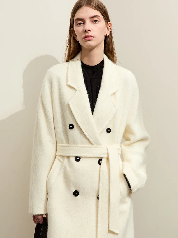 Women's Wool Mohair Long Coat - Double-Breasted Winter Overcoat