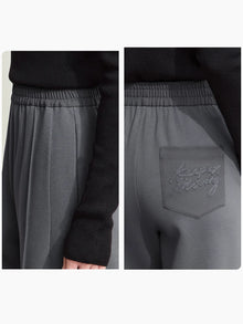Women's Straight Pleated Pants - Minimalist Elastic Waist Casual Wear