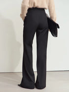 High Waist Flare Pants - Minimalist Front Slit Commuter Trousers