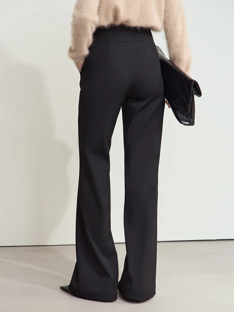 High Waist Flare Pants - Minimalist Front Slit Commuter Trousers