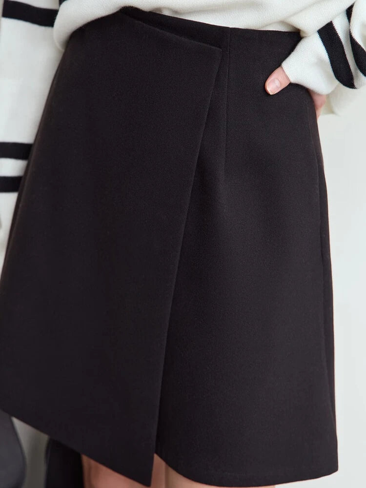 Asymmetrical A-Line Mini Skirt - Winter Office Lady Commuter Style