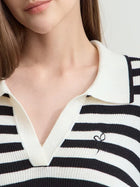 Women's Striped Knit Polo - Minimalist Long Sleeve Casual Autumn Top