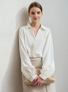 Women's Long Sleeve Chiffon Blouse - Minimalist Elegant Commuter Shirt