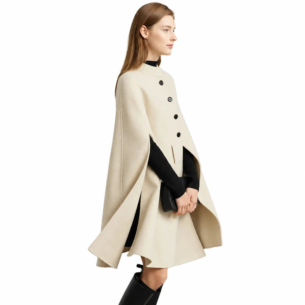 French Retro Wool Cape Coat - Elegant Winter Outerwear
