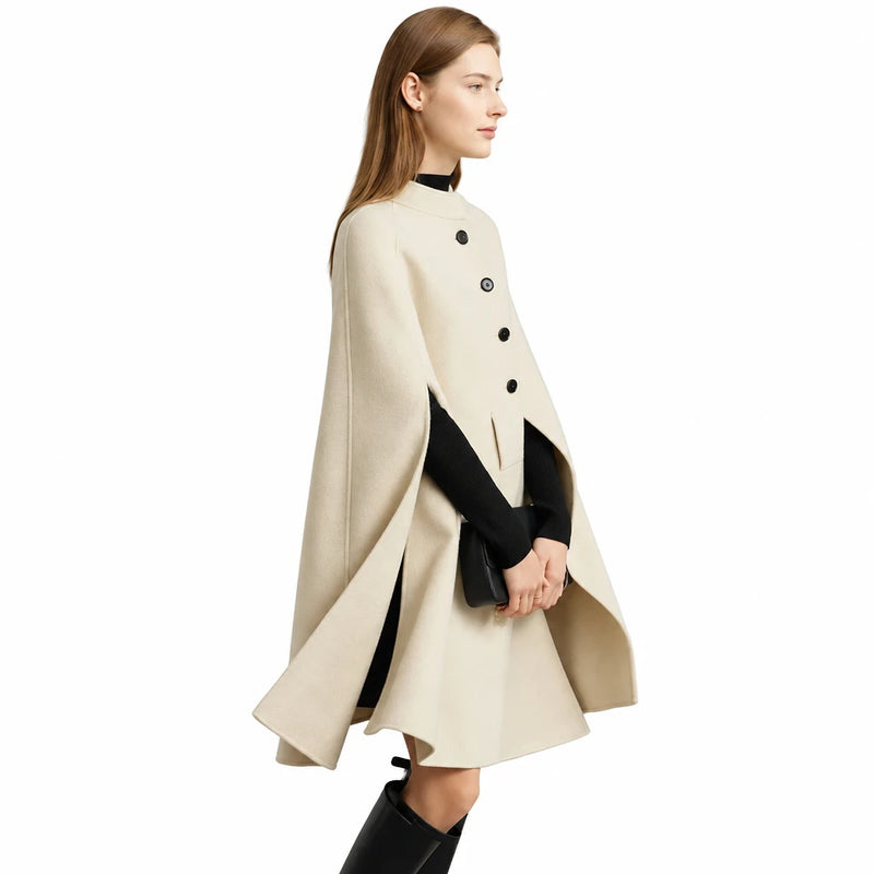 French Retro Wool Cape Coat - Elegant Winter Outerwear