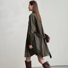 Women's Retro Faux Leather Jacket - Loose Fit Belted Autumn Coat