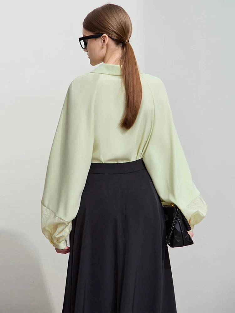 Women's Long Sleeve Chiffon Blouse - Minimalist Elegant Commuter Shirt