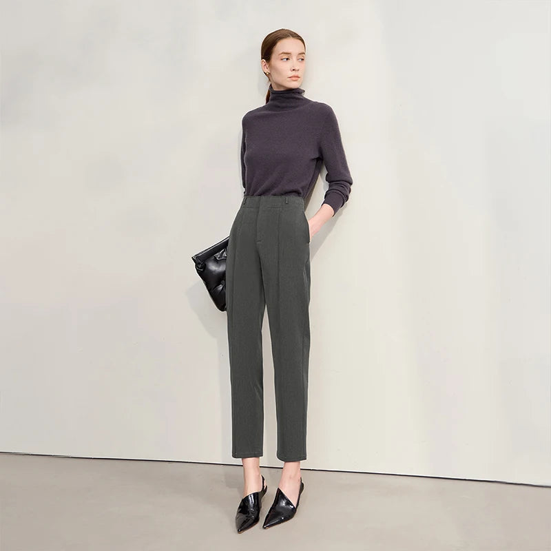 Women's Minimalist Commuter Cropped Pants - AMII Winter Casual Trousers