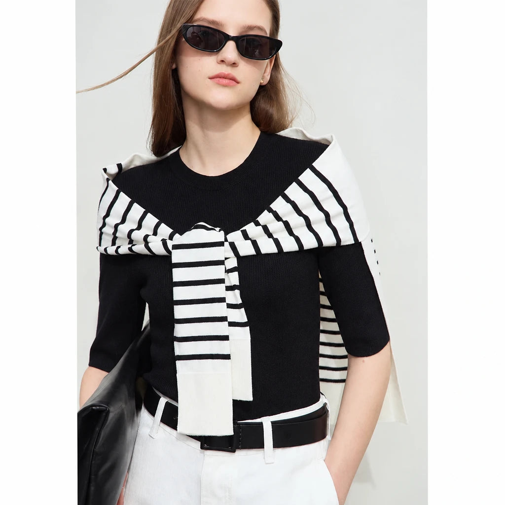Women's Minimalist Knit Sweater - Autumn Mid-Sleeve Slim Pullover