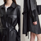 Women's Retro Faux Leather Jacket - Loose Fit Belted Autumn Coat