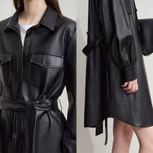 Women's Retro Faux Leather Jacket - Loose Fit Belted Autumn Coat