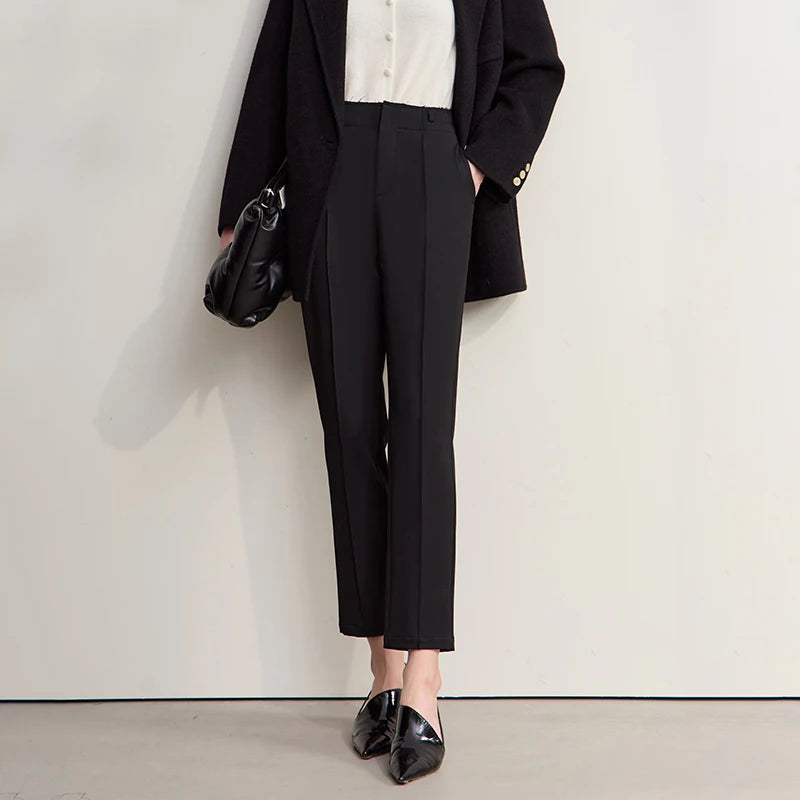 Women's Minimalist Commuter Cropped Pants - AMII Winter Casual Trousers