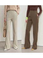 High Waist Flare Pants - Minimalist Front Slit Commuter Trousers