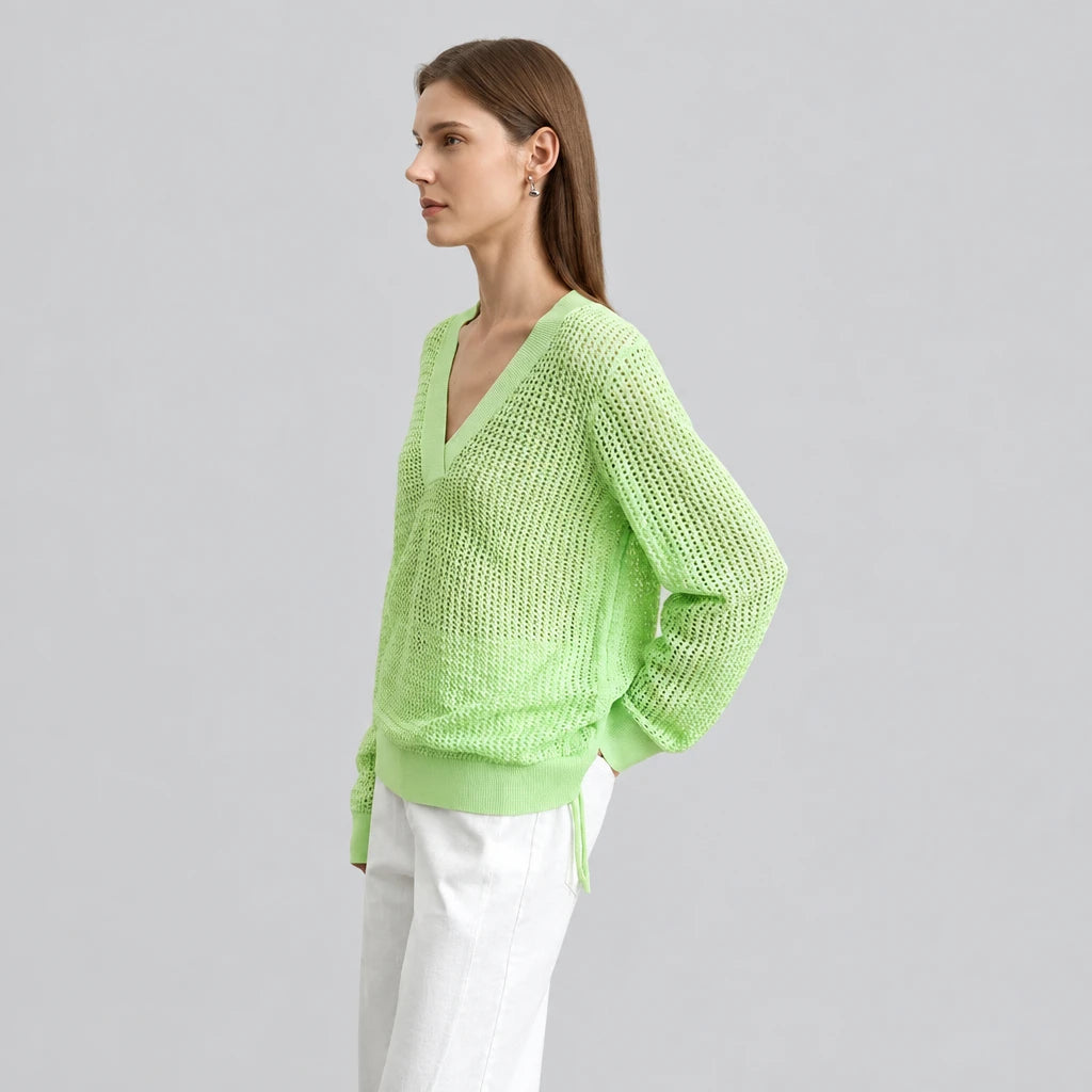 Women's V-Neck Knit Pullover - Minimalist Loose Autumn Top